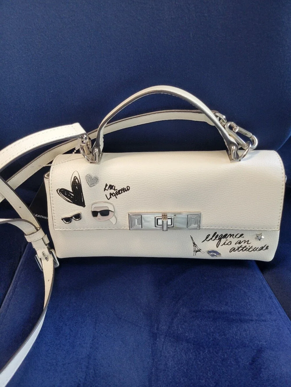 Karl Lagerfeld White Graphic Accent Top-Handle Or Crossbody Bag
